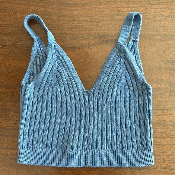 Blue Cropped Aerie Tank Top - Picture 1 of 3